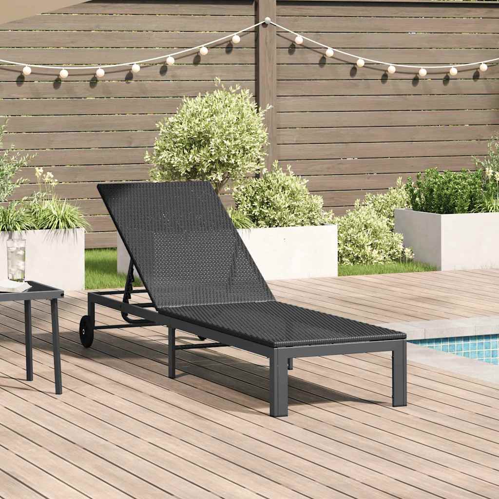 Sunbed 1-person Black 60 x 200 x 27cm Poly Rattan