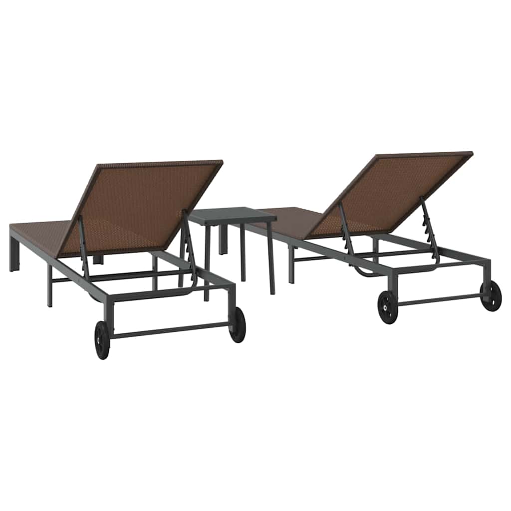 Sunbed with Cushion 3 pcs Brown 40 x 39 x 40.5cm Poly Rattan