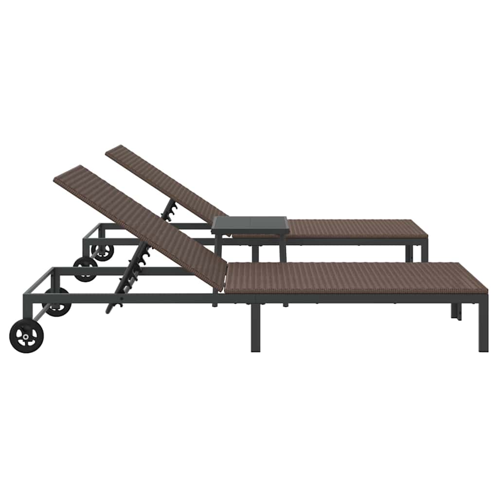 Sunbed with Cushion 3 pcs Brown 40 x 39 x 40.5cm Poly Rattan