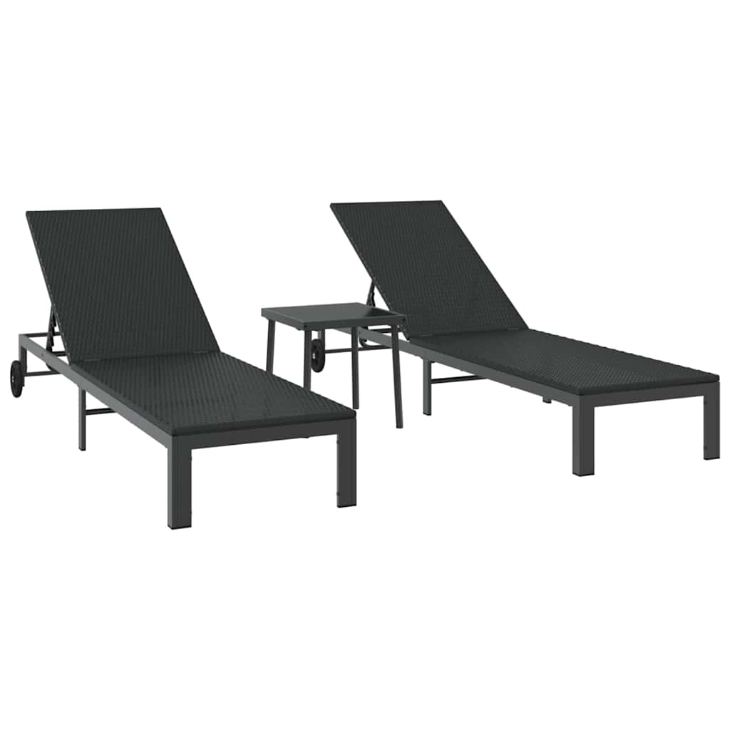 Sunbed with Cushion 3 pcs Black 40 x 39 x 40.5cm Poly Rattan