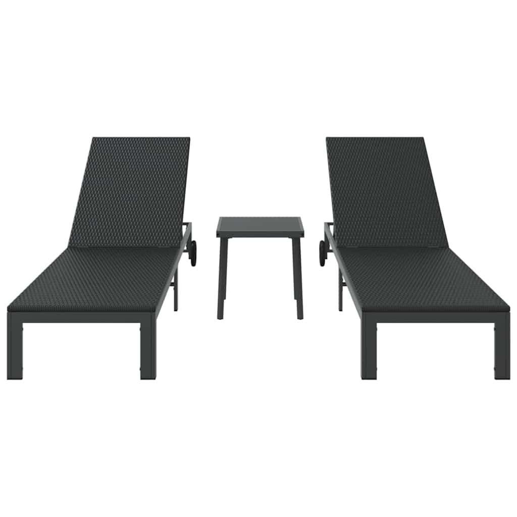 Sunbed with Cushion 3 pcs Black 40 x 39 x 40.5cm Poly Rattan