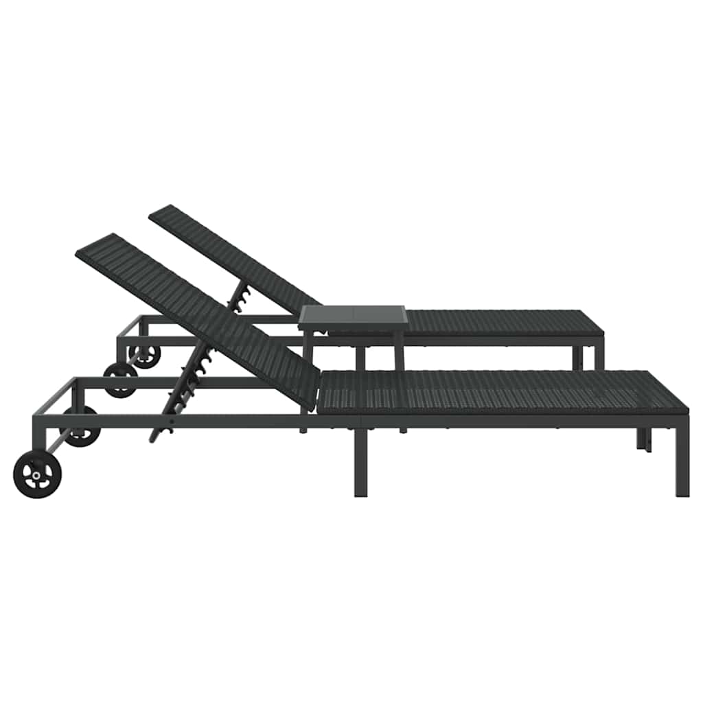 Sunbed with Cushion 3 pcs Black 40 x 39 x 40.5cm Poly Rattan