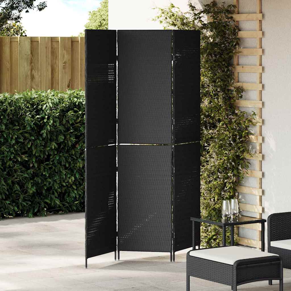 Room Divider Folding Manual Black 146 x 180 cm Poly Rattan