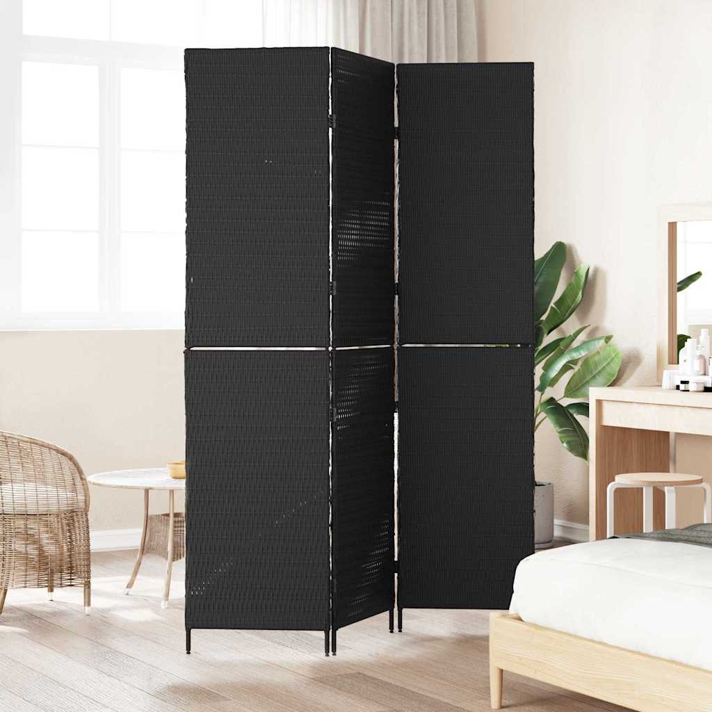 Room Divider Folding Manual Black 146 x 180 cm Poly Rattan