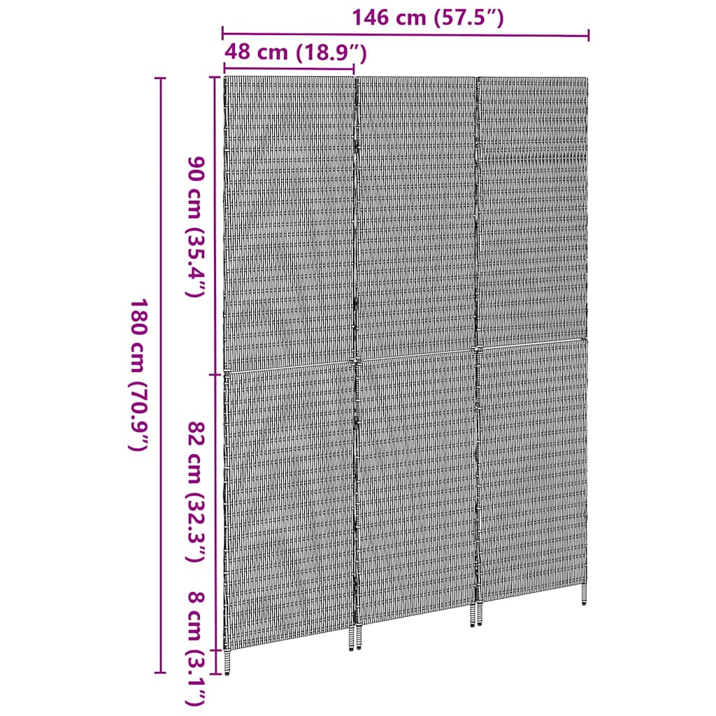 Room Divider Folding Manual Grey 147 x 180 cm Poly Rattan