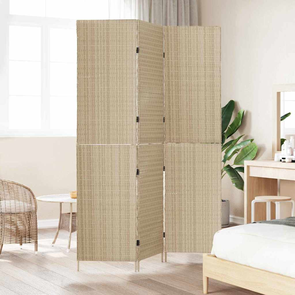Room Divider Folding Manual Beige 147 x 180 cm Poly Rattan