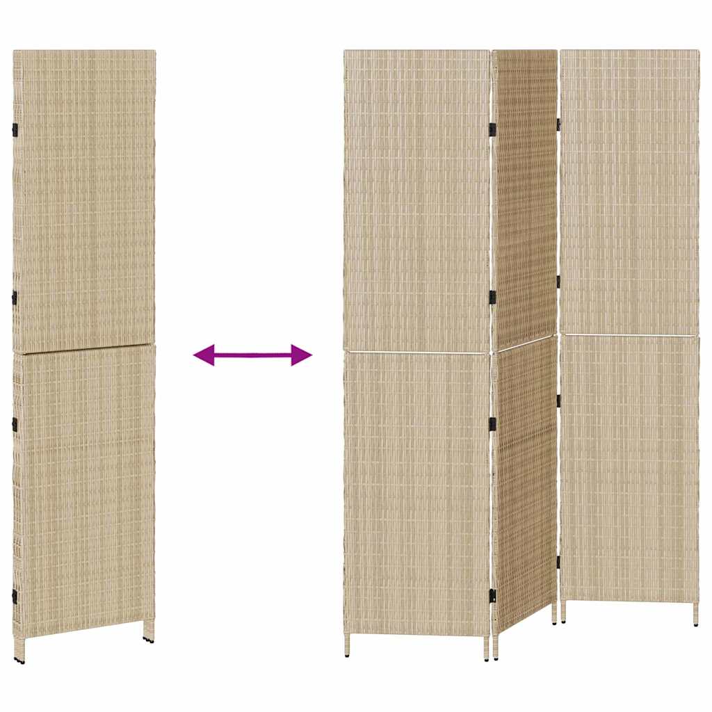 Room Divider Folding Manual Beige 147 x 180 cm Poly Rattan