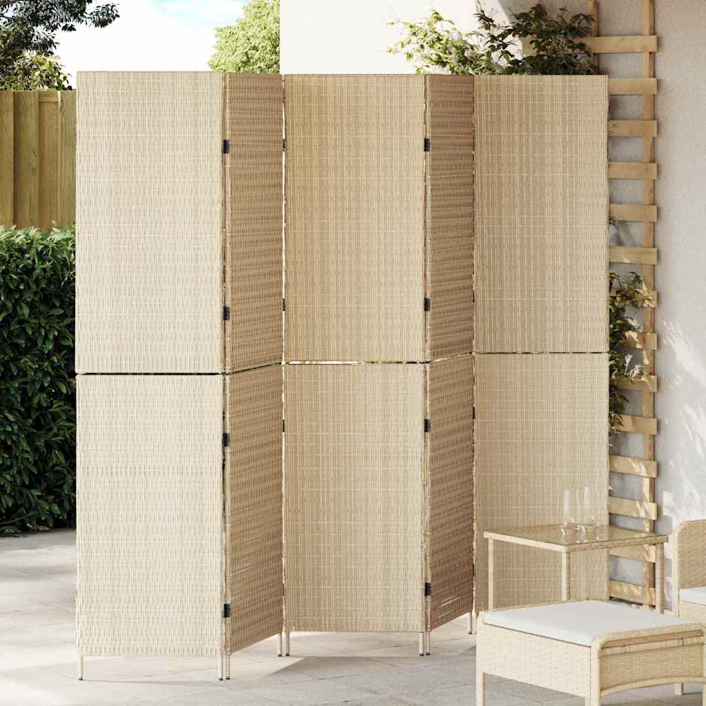 Room Divider Folding Manual Beige 242 x 180 cm Poly Rattan