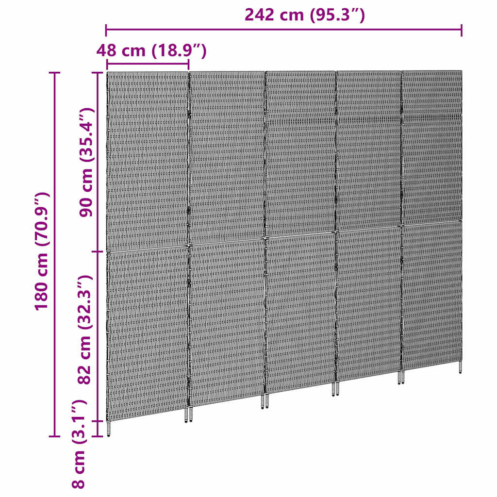 Room Divider Folding Manual Beige 242 x 180 cm Poly Rattan