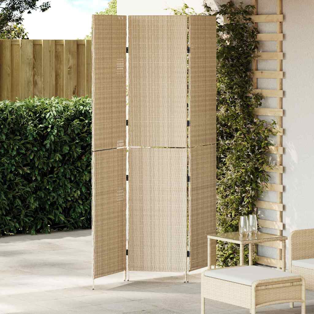 Room Divider Folding Manual Beige 146 x 200 cm Poly Rattan