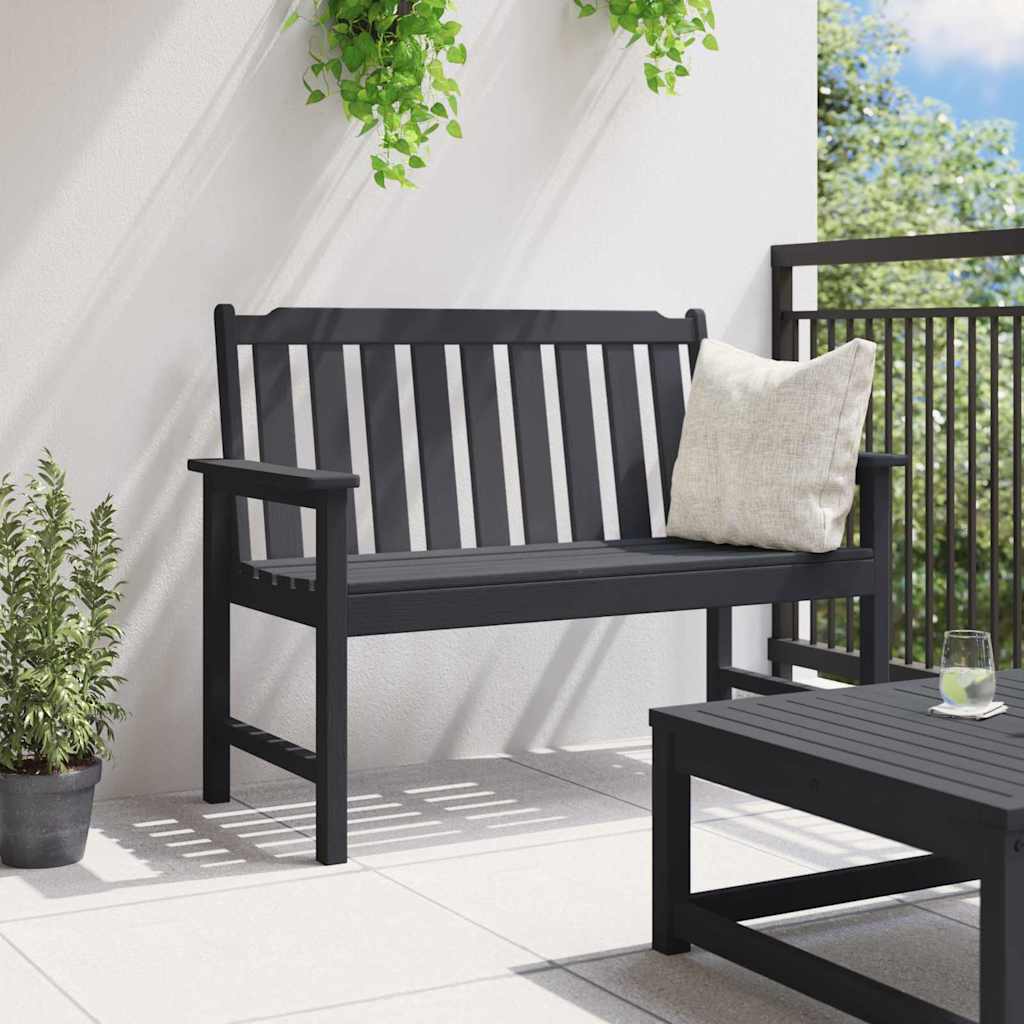 Garden Bench with Cushion Black 120 x 59 x 88cm HDPE