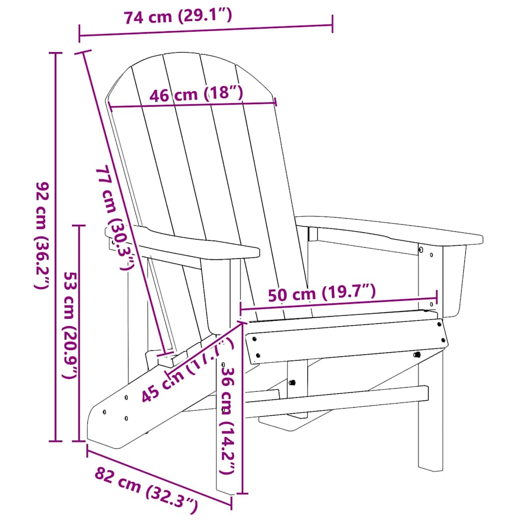 Adirondack Chair Black 74 x 82 x 92cm HDPE
