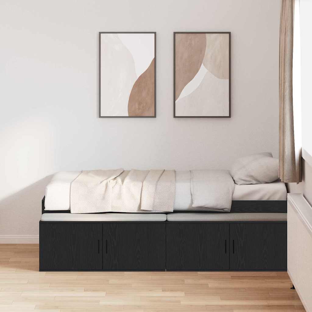Storage Bed Frame Black oak 100 x 200 cm Engineered wood