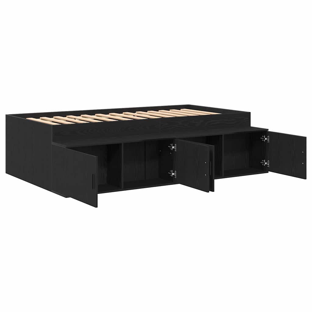 Storage Bed Frame Black oak 100 x 200 cm Engineered wood