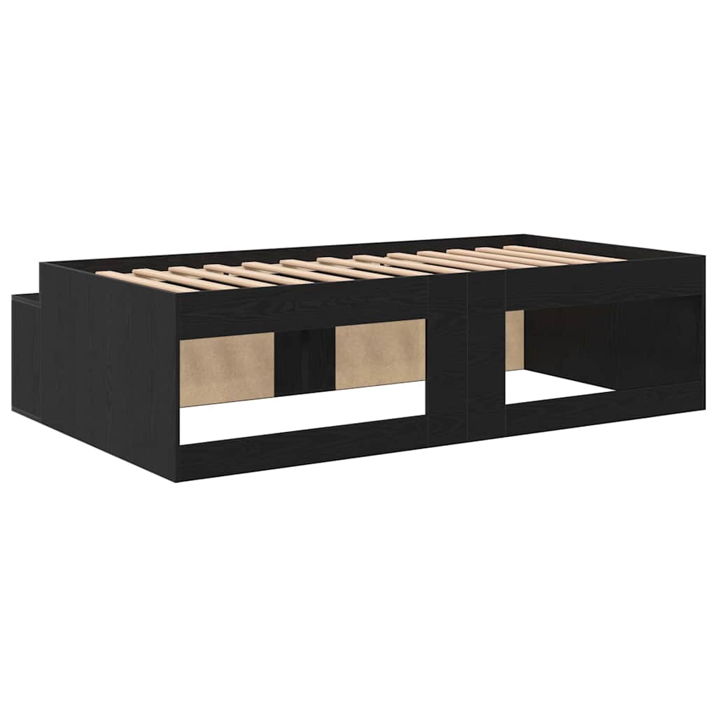 Storage Bed Frame Black oak 100 x 200 cm Engineered wood