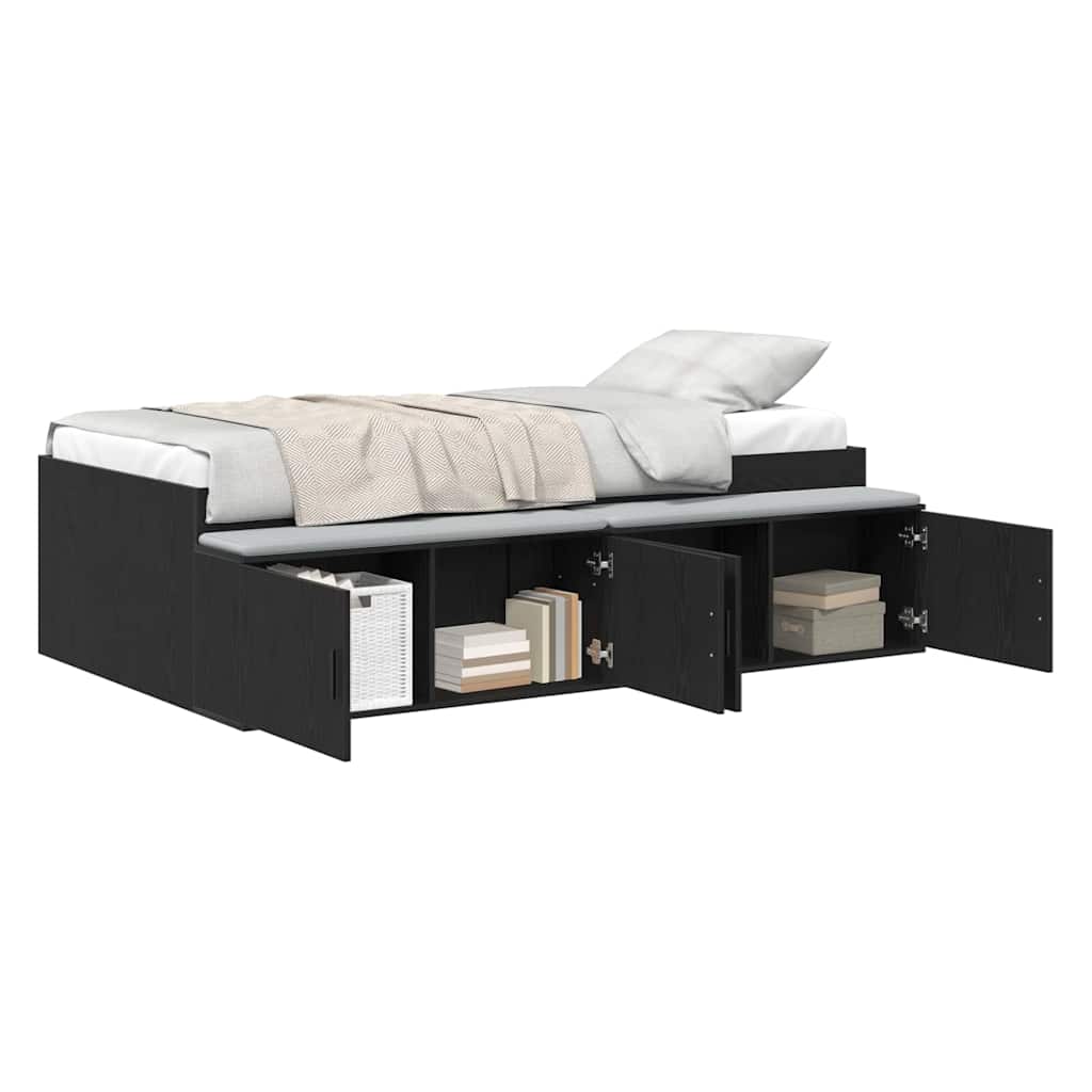 Storage Bed Frame Black oak 100 x 200 cm Engineered wood