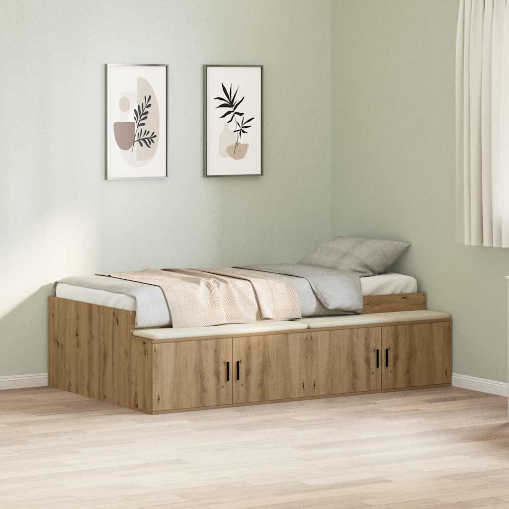Storage Bed Frame Artisan oak 100 x 200 cm Engineered wood