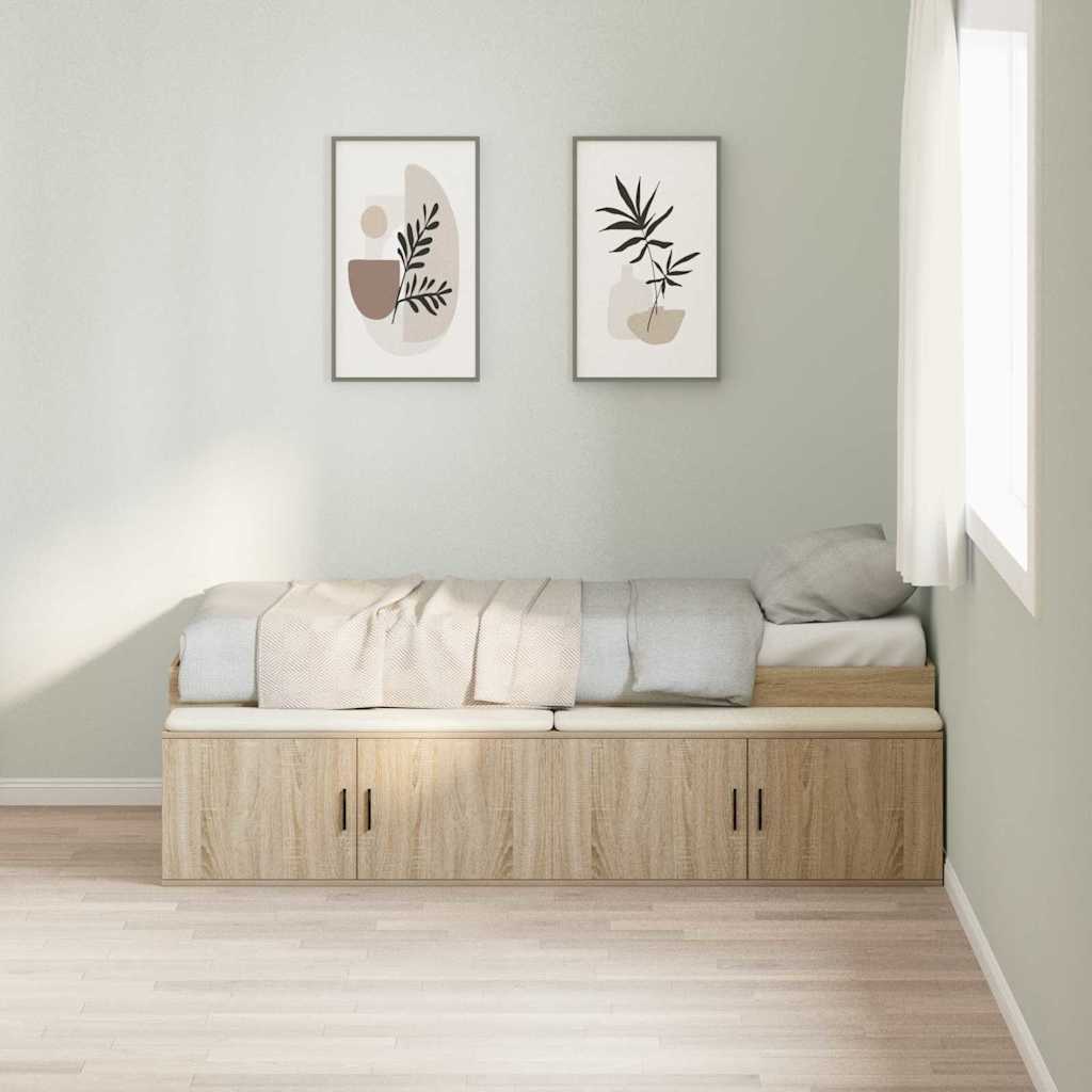 Storage Bed Frame Sonoma oak 90 x 200 cm Engineered wood