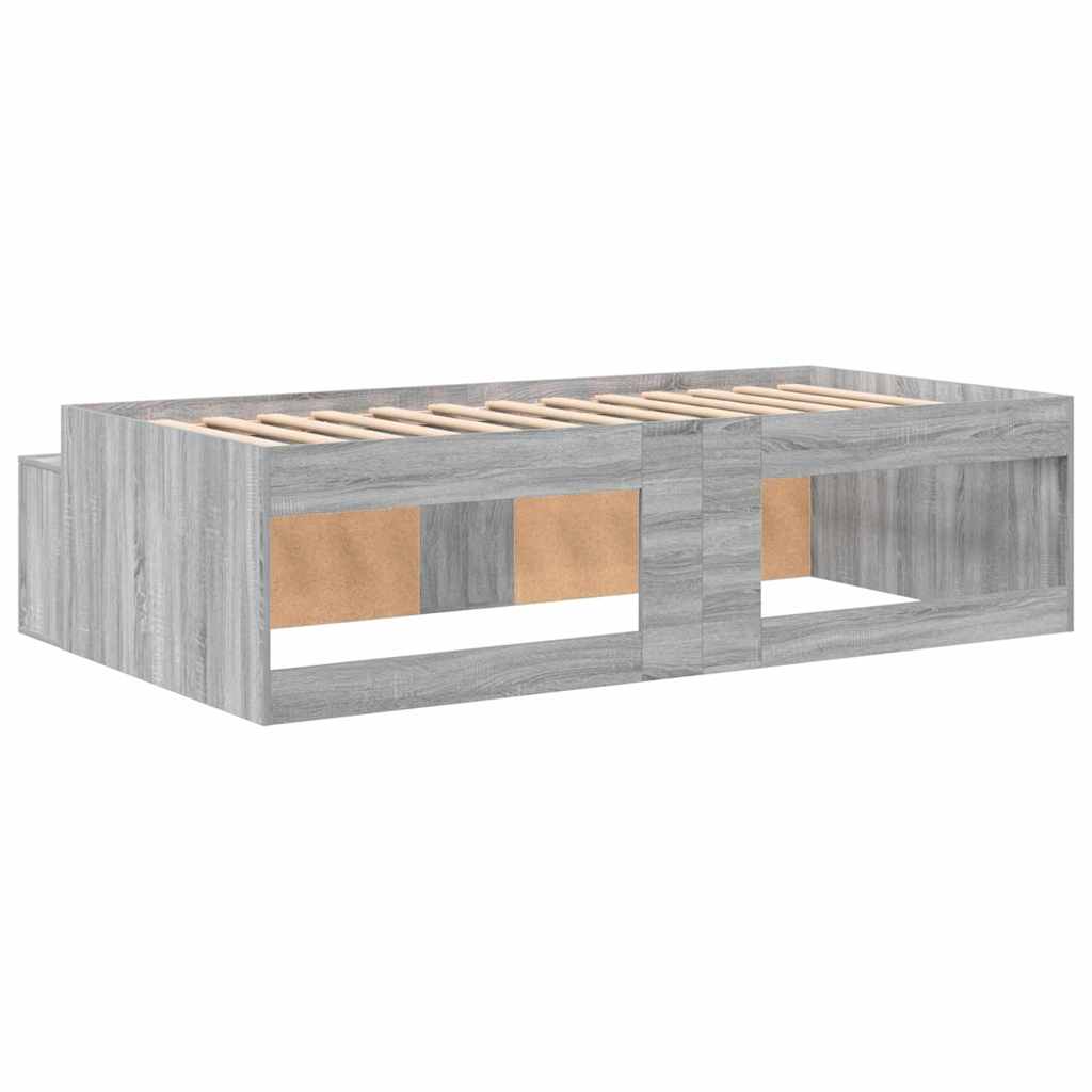 Storage Bed Frame Grey sonoma 90 x 200 cm Engineered wood