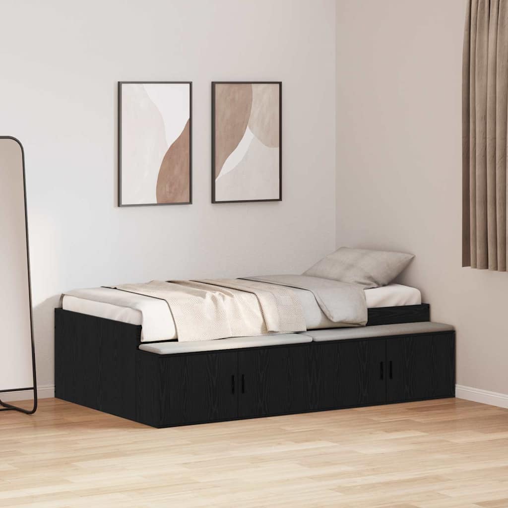 Storage Bed Frame Black oak 90 x 190 cm Engineered wood