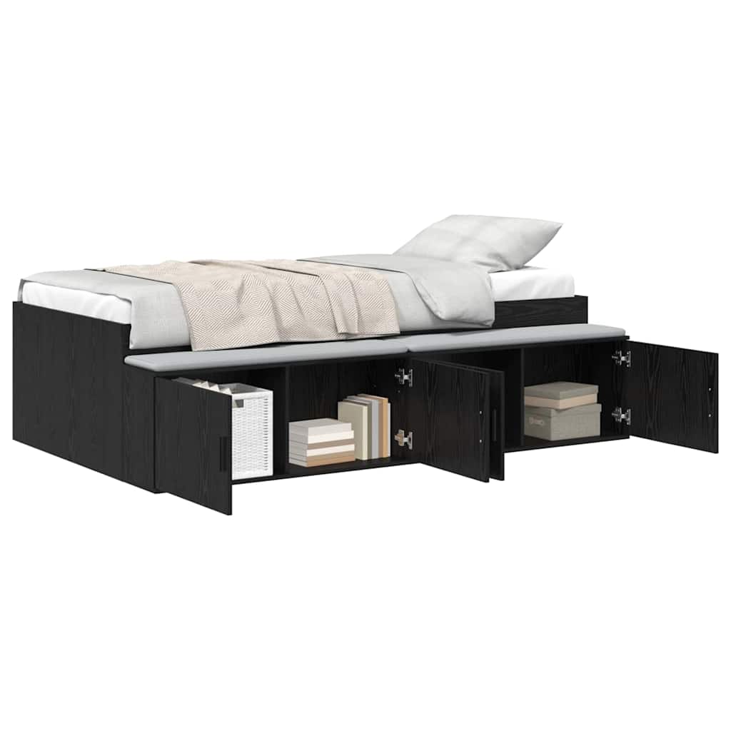 Storage Bed Frame Black oak 90 x 190 cm Engineered wood