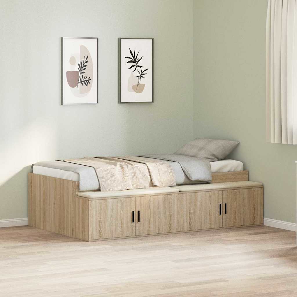 Storage Bed Frame Sonoma oak 90 x 190 cm Engineered wood