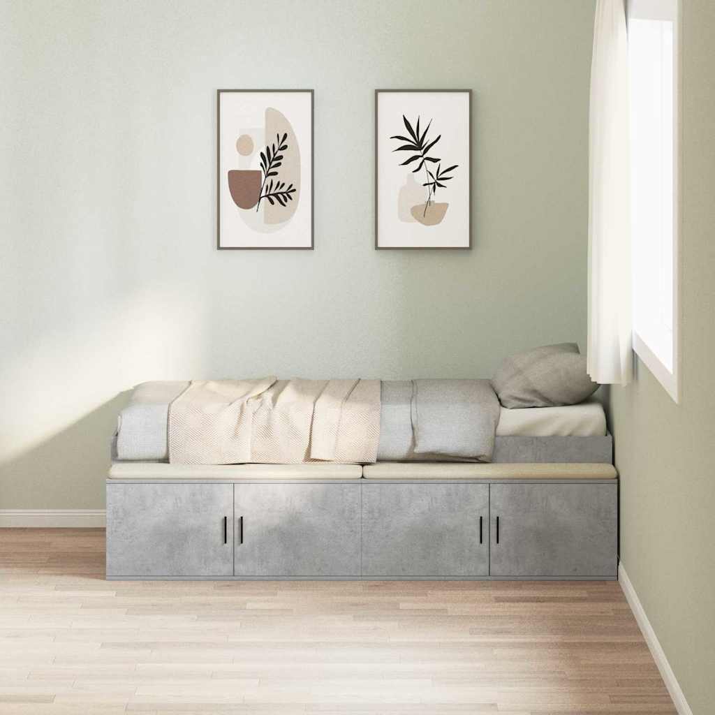 Storage Bed Frame Concrete grey 75 x 190 cm Engineered wood