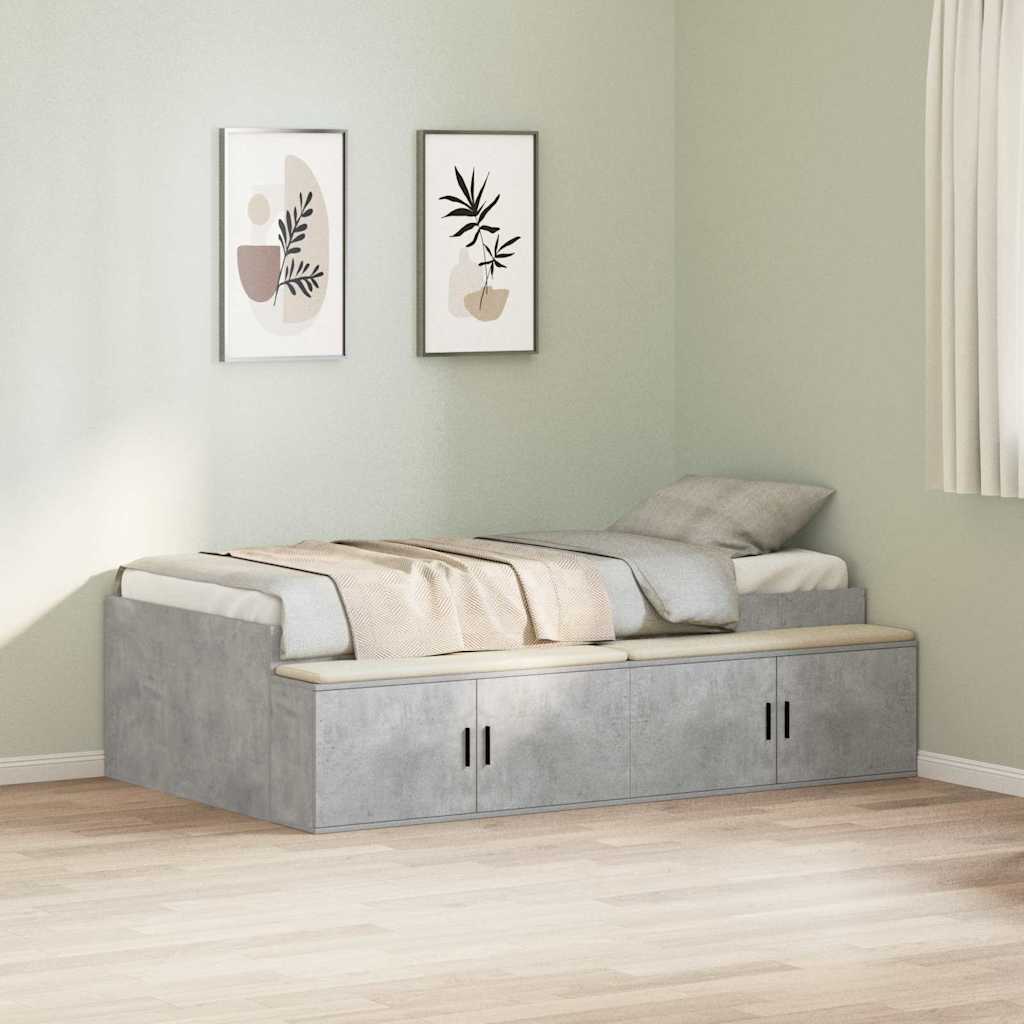 Storage Bed Frame Concrete grey 75 x 190 cm Engineered wood