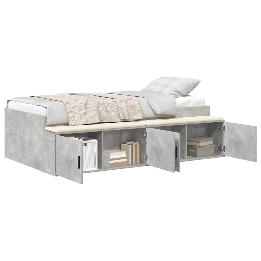 Storage Bed Frame Concrete grey 75 x 190 cm Engineered wood