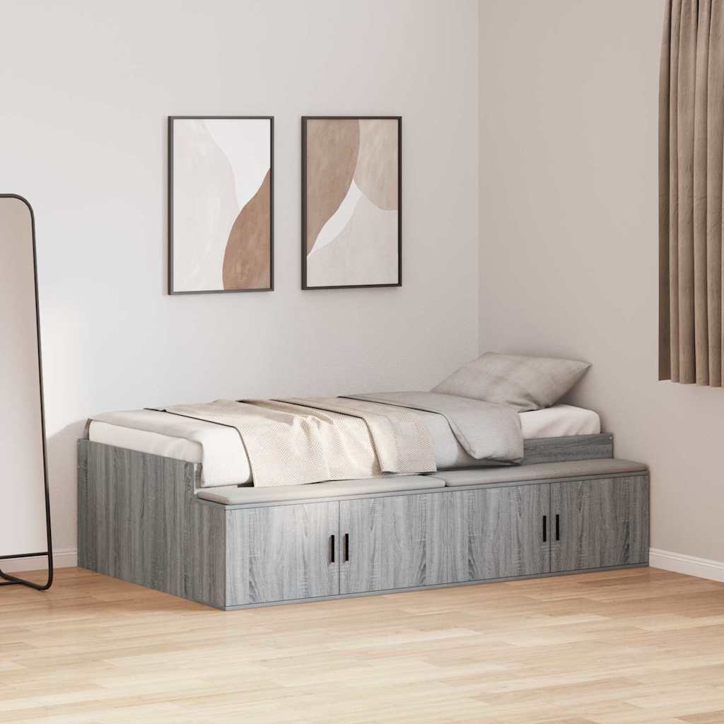 Storage Bed Frame Grey sonoma 75 x 190 cm Engineered wood