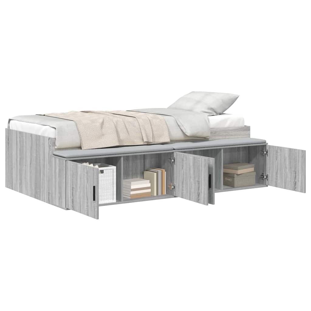 Storage Bed Frame Grey sonoma 75 x 190 cm Engineered wood