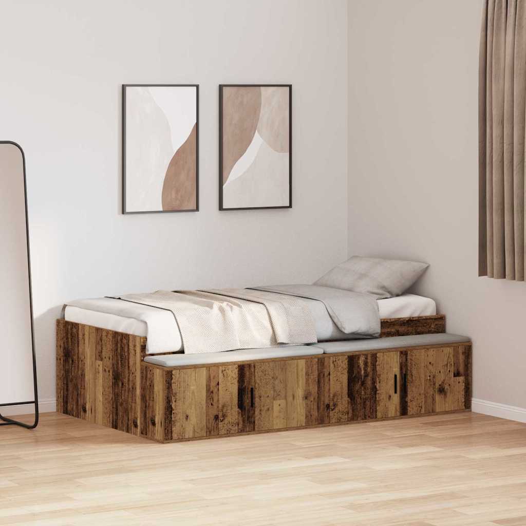 Storage Bed Frame Old wood 75 x 190 cm Engineered wood