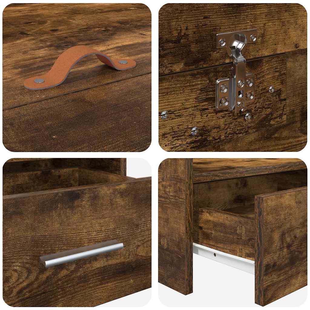 Storage Bed Frame Smoked Oak 100 x 200 cm Engineered wood