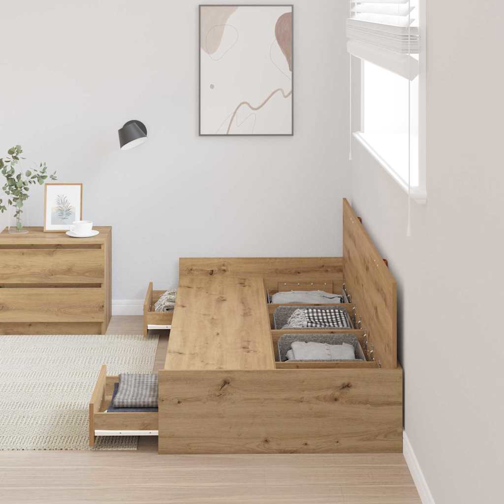 Storage Bed Frame Artisan Oak 100 x 200 cm Engineered wood