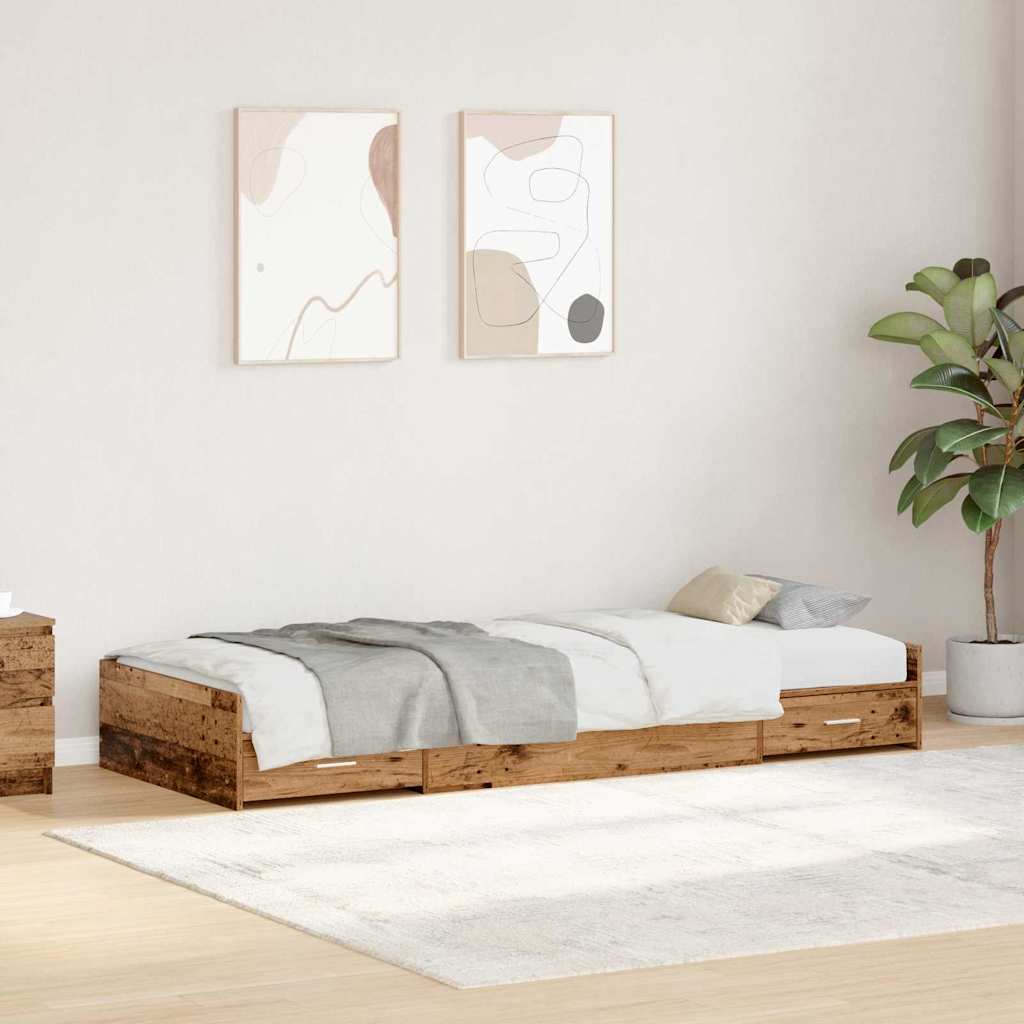 Storage Bed Frame Old Wood 90 x 200 cm Engineered wood