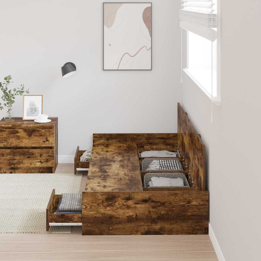 Storage Bed Frame Old Wood 90 x 200 cm Engineered wood