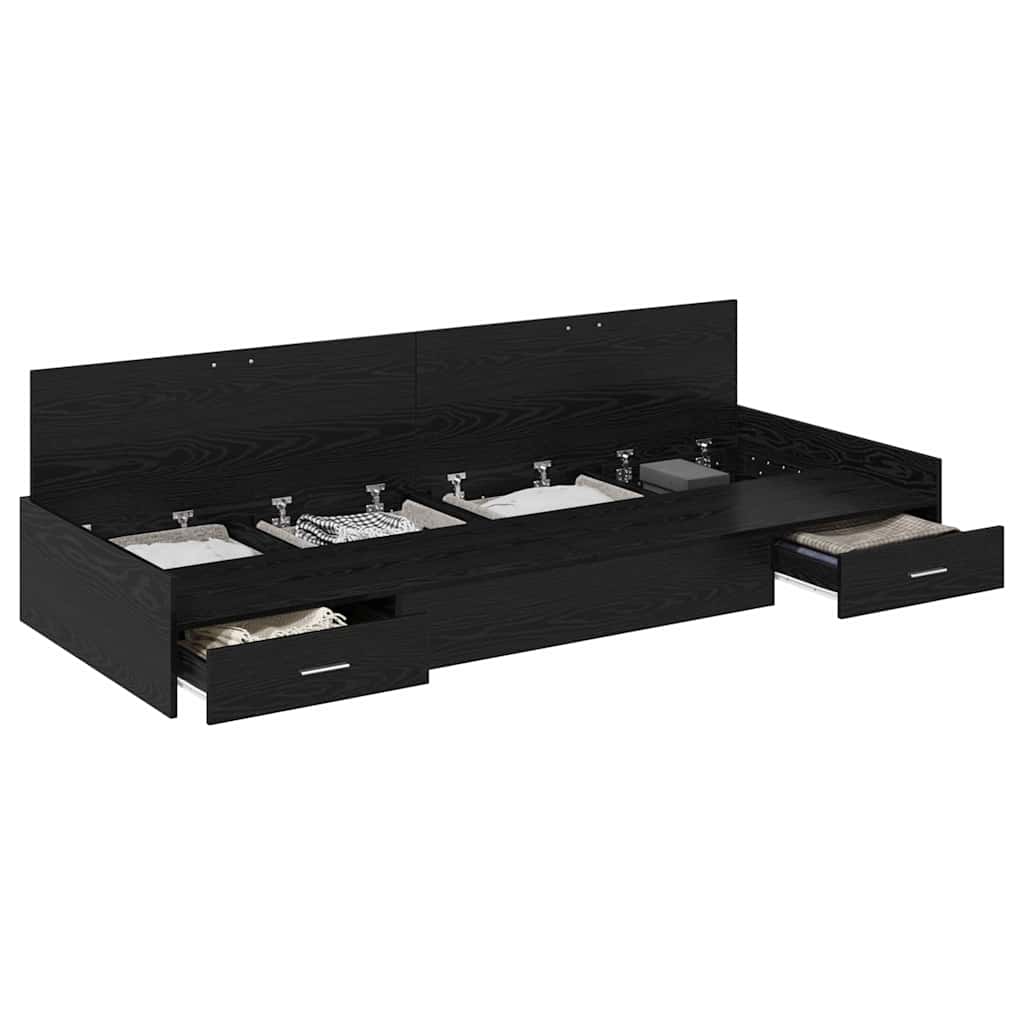 Storage Bed Frame Black Oak 75 x 190 cm Engineered wood