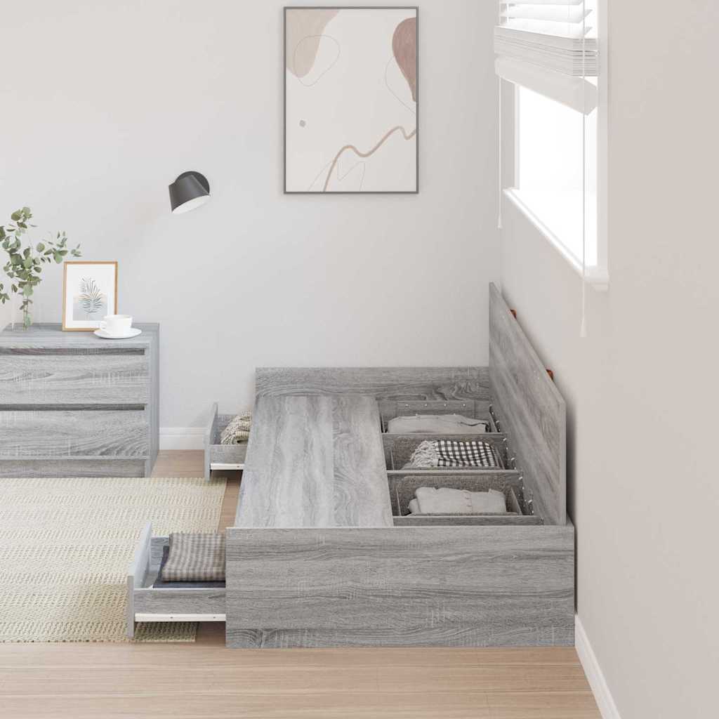 Storage Bed Frame Grey Sonoma 75 x 190 cm Engineered wood
