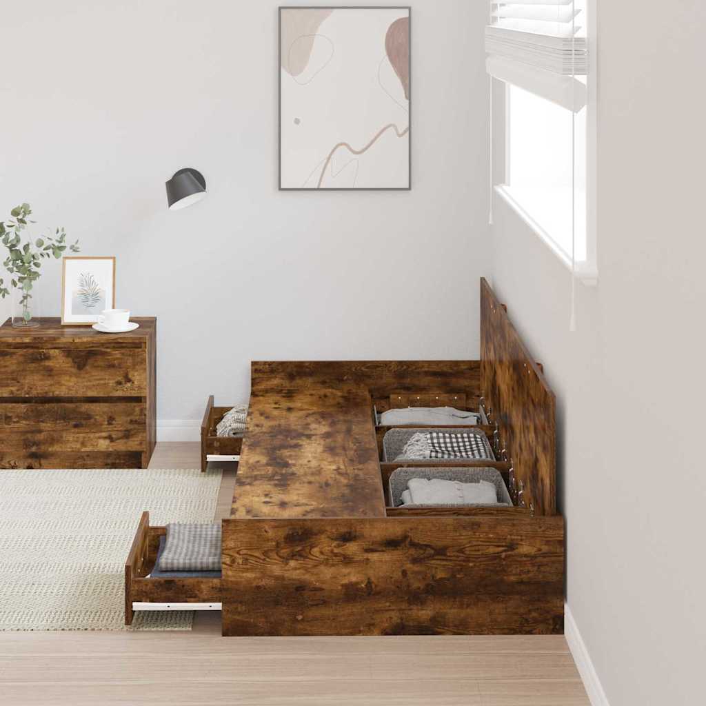 Storage Bed Frame Old Wood 75 x 190 cm Engineered wood