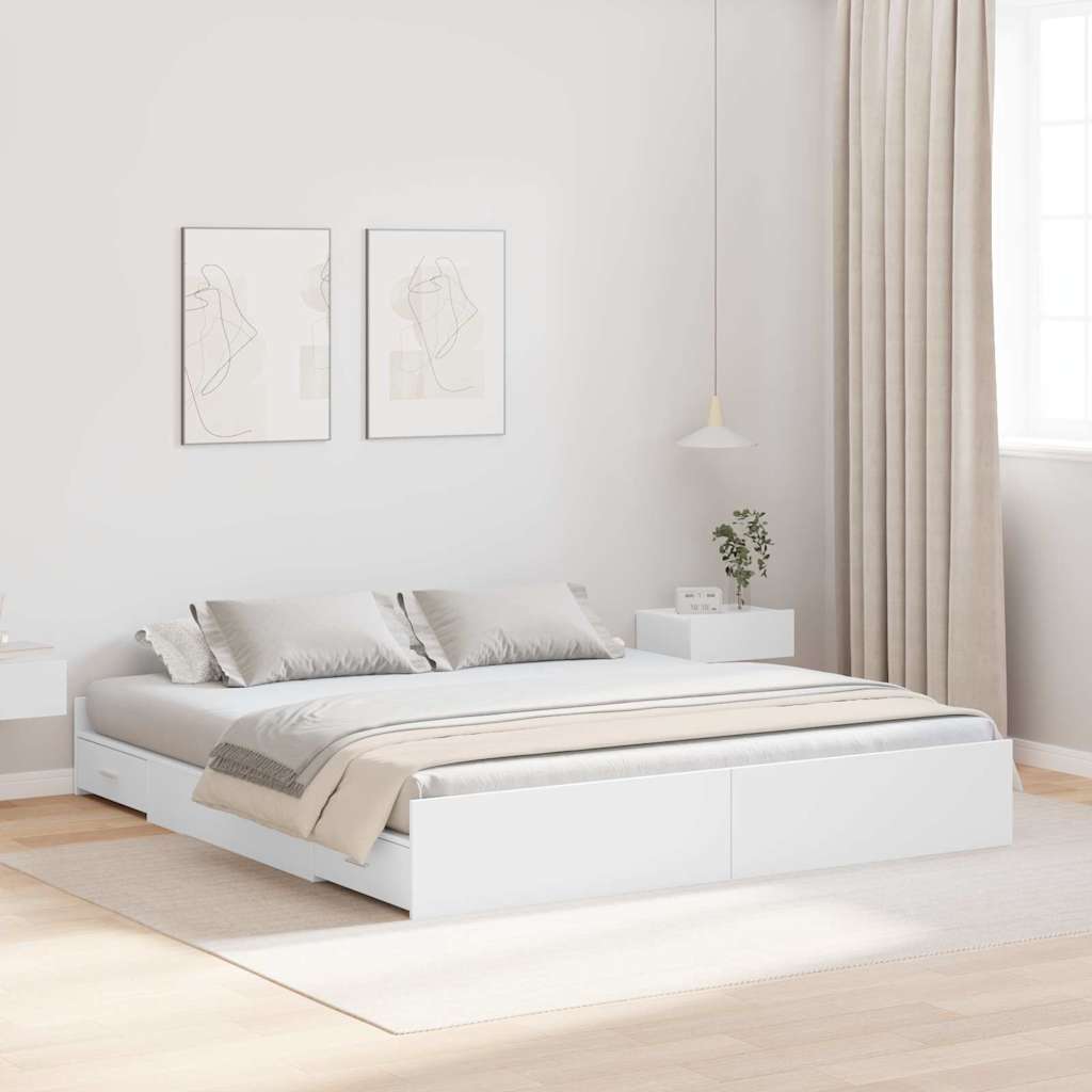 Storage Bed Frame White 200 x 200 cm Engineered wood