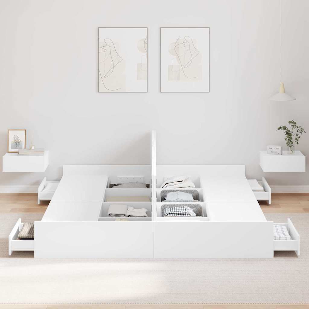 Storage Bed Frame White 200 x 200 cm Engineered wood