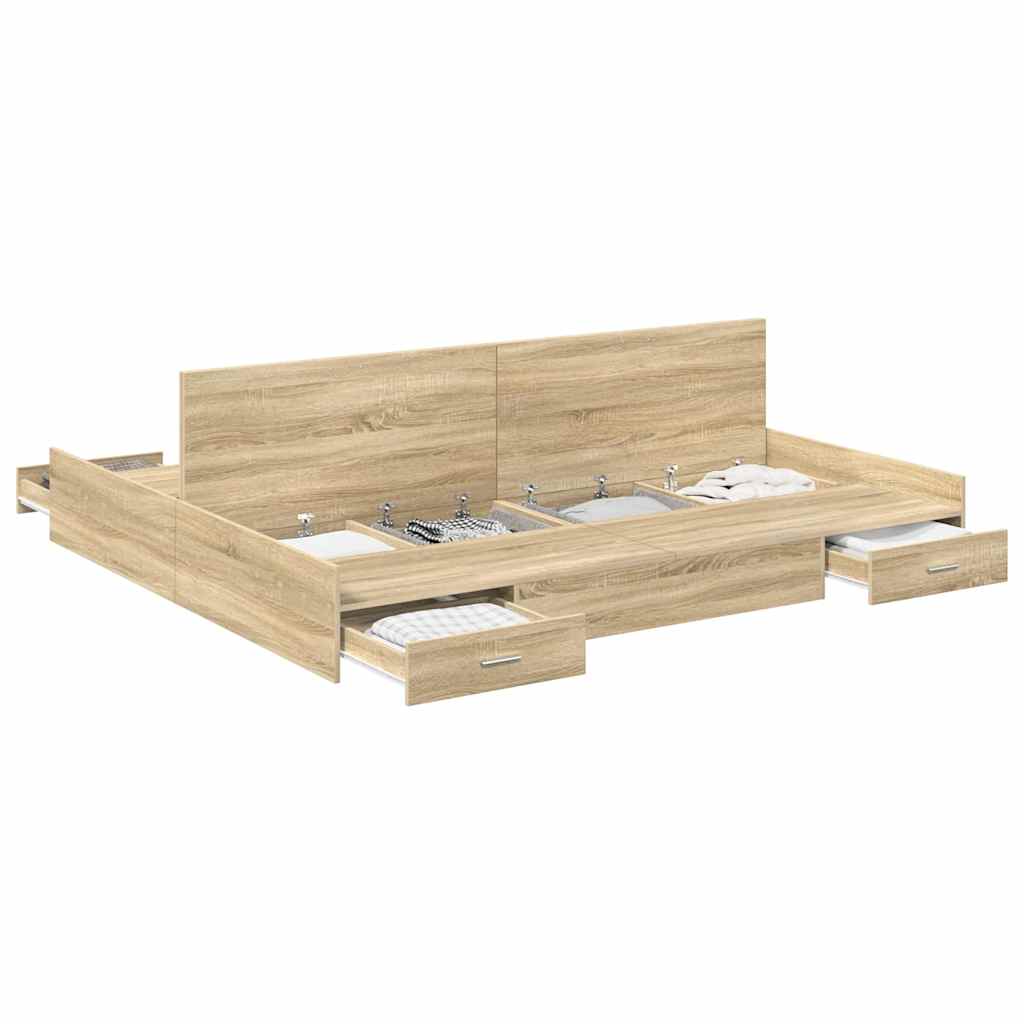 Storage Bed Frame Sonoma oak 200 x 200 cm Engineered wood