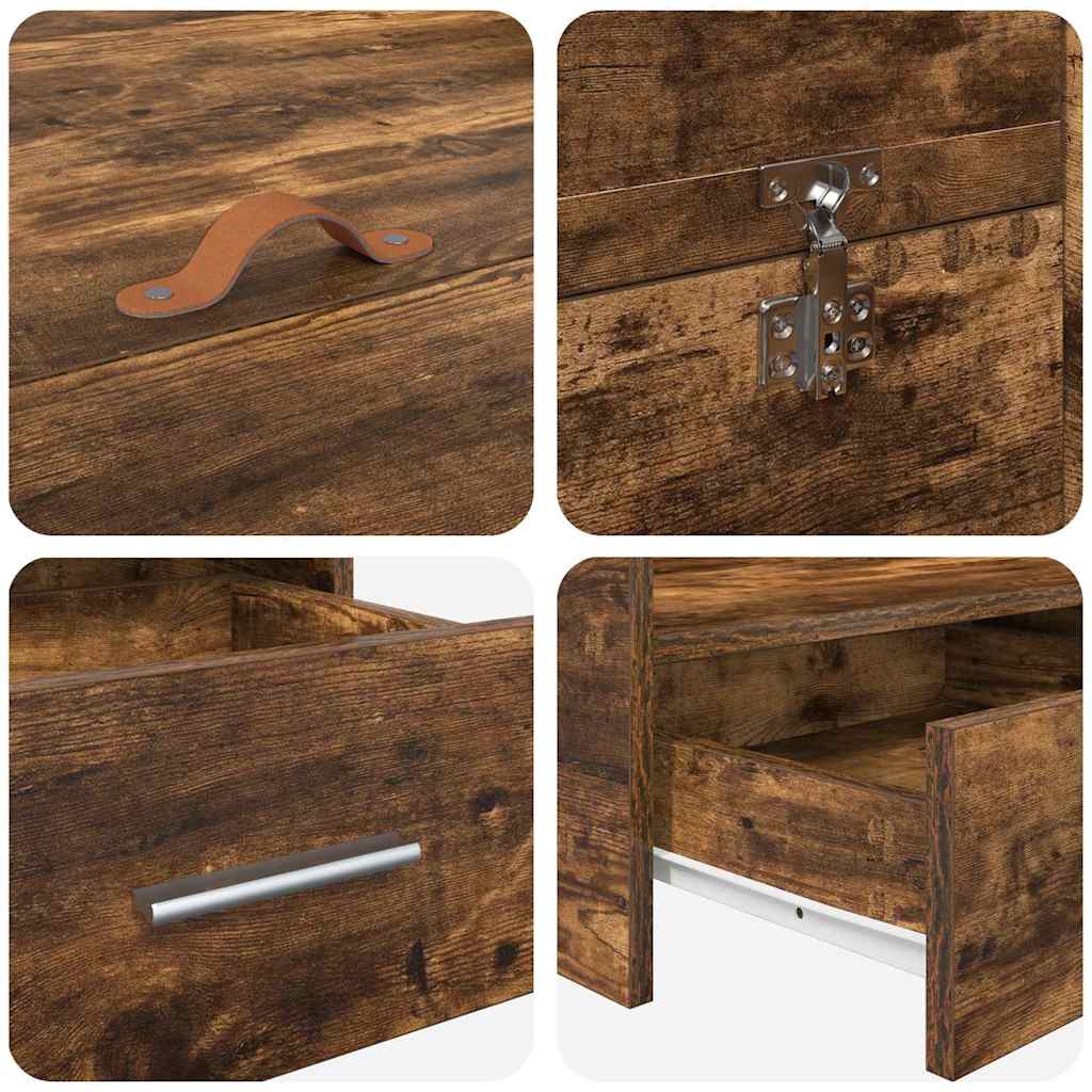 Storage Bed Frame Smoked oak 200 x 200 cm Engineered wood