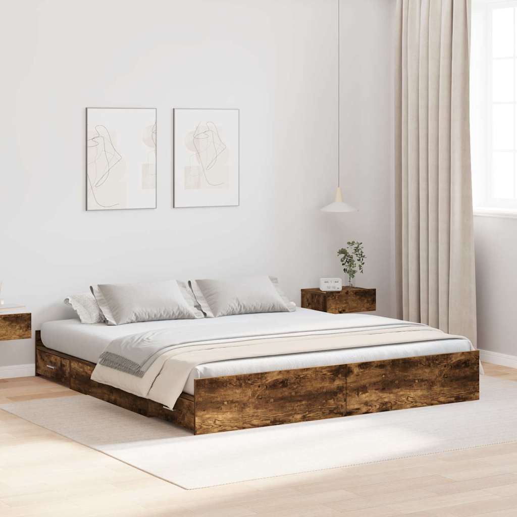 Storage Bed Frame Smoked oak 200 x 200 cm Engineered wood