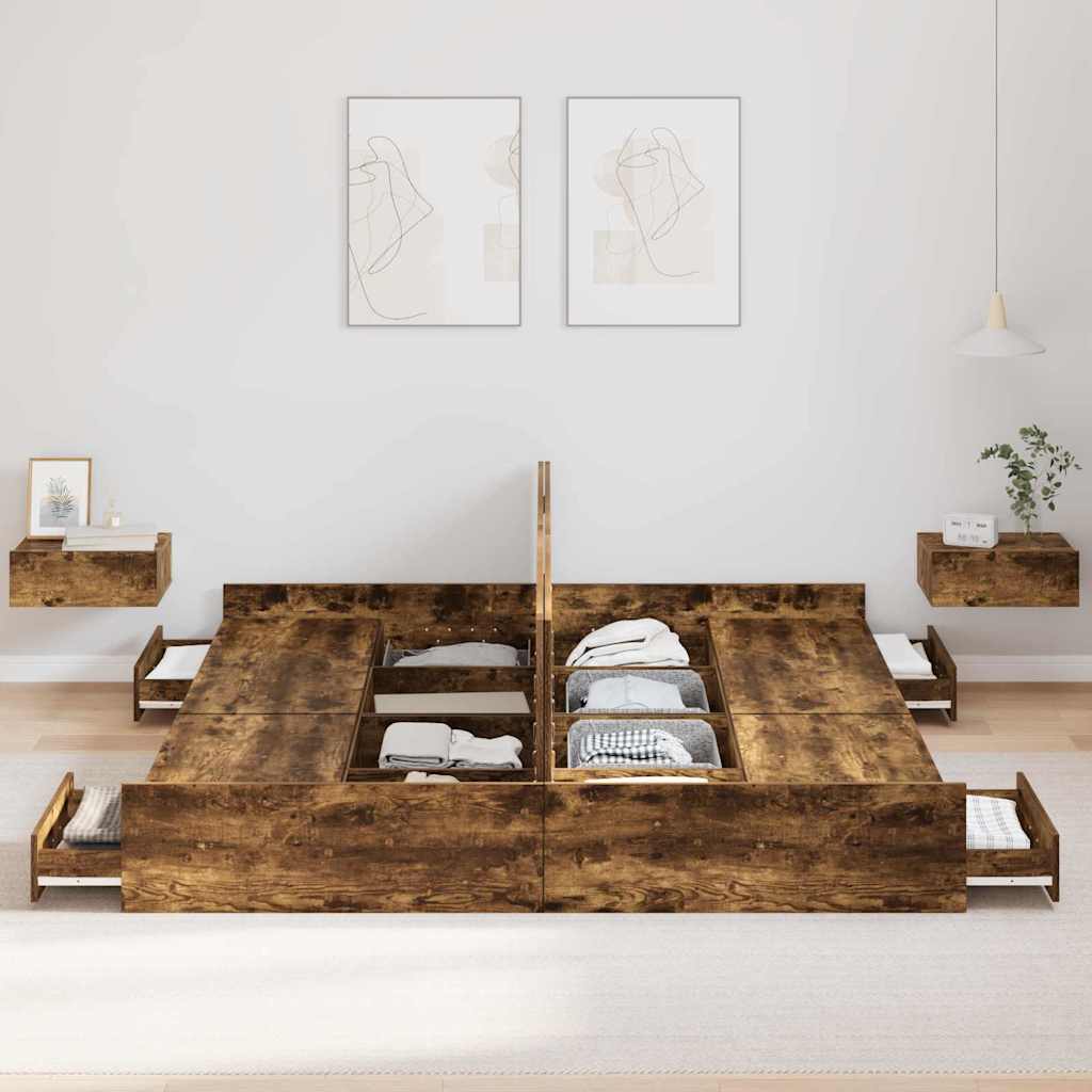 Storage Bed Frame Smoked oak 200 x 200 cm Engineered wood