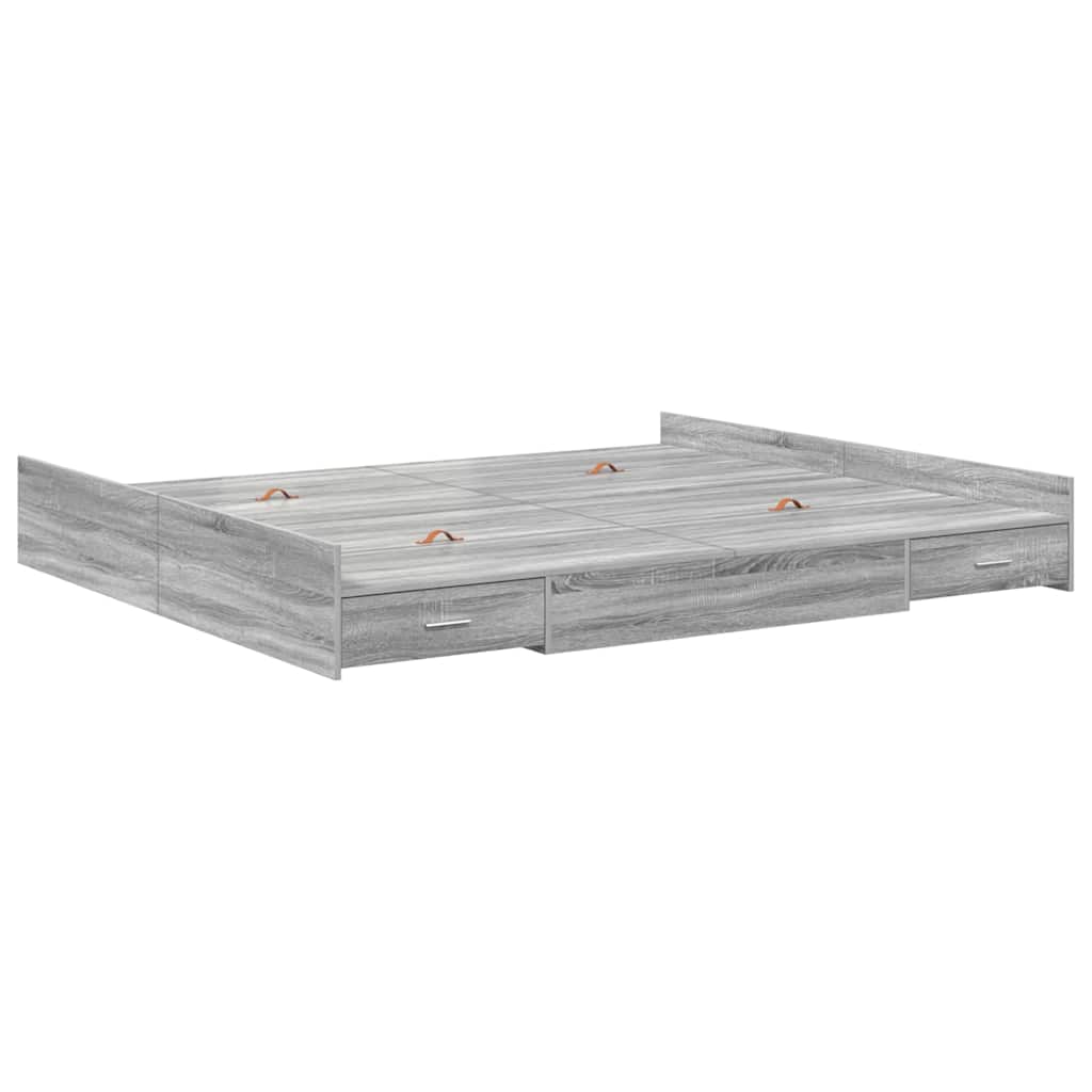 Storage Bed Frame Grey sonoma 200 x 200 cm Engineered wood