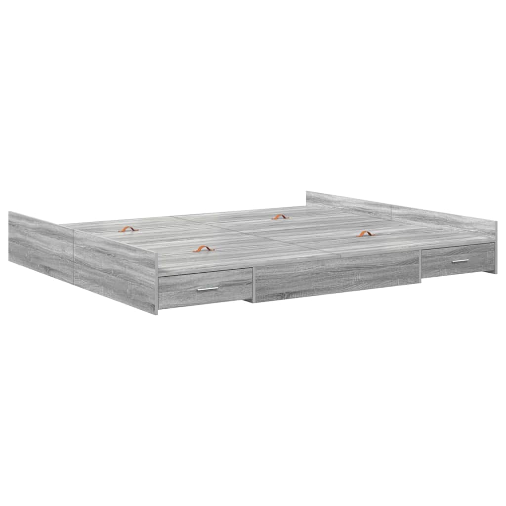 Storage Bed Frame Grey sonoma 200 x 200 cm Engineered wood