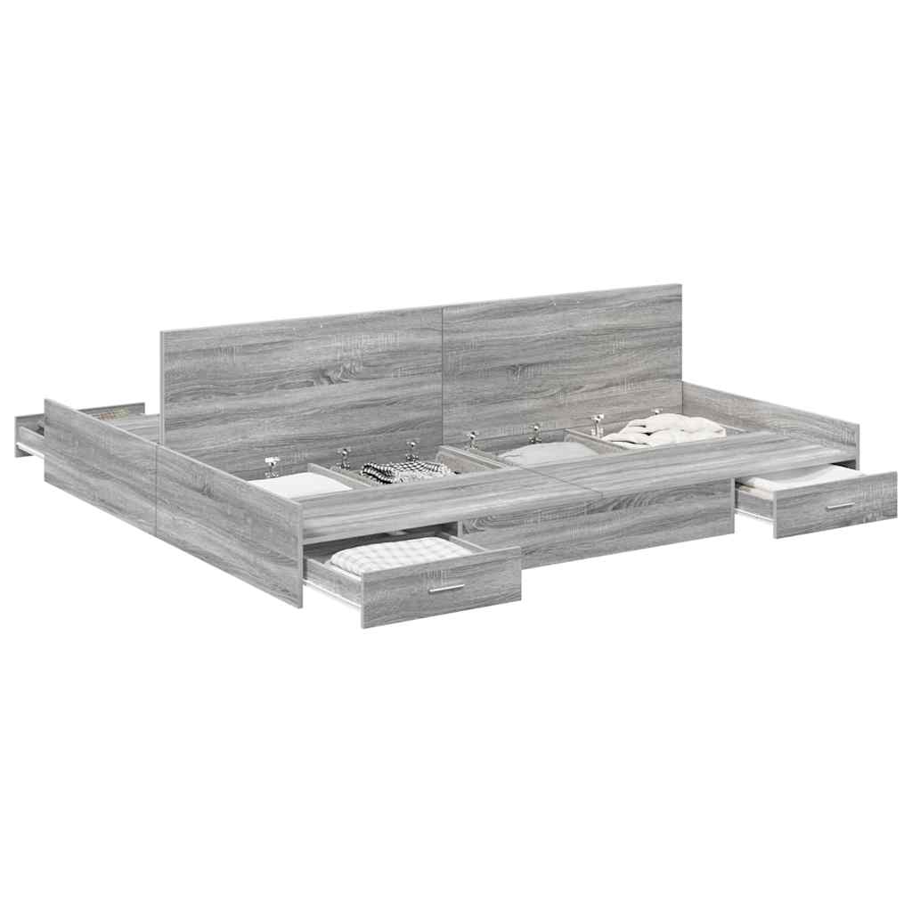Storage Bed Frame Grey sonoma 200 x 200 cm Engineered wood