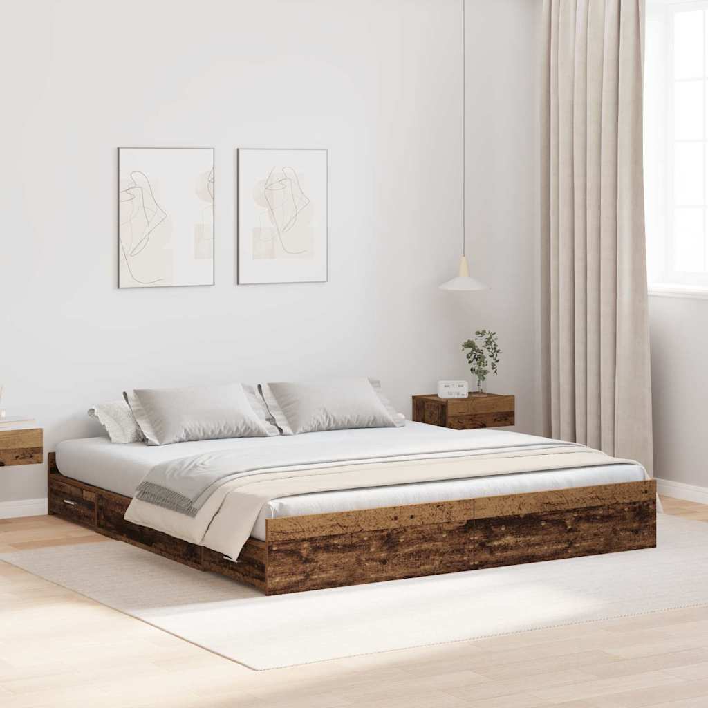 Storage Bed Frame Old wood 200 x 200 cm Engineered wood