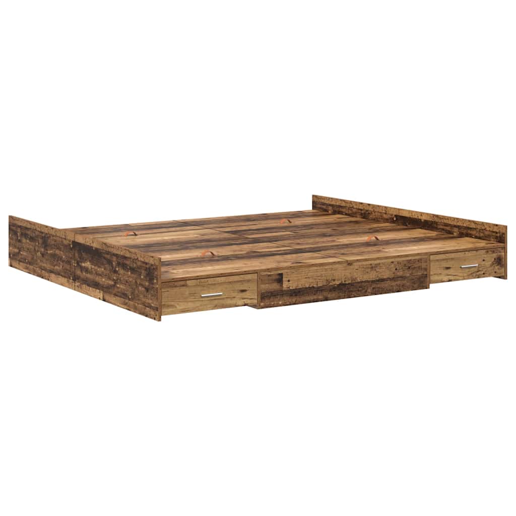 Storage Bed Frame Old wood 200 x 200 cm Engineered wood